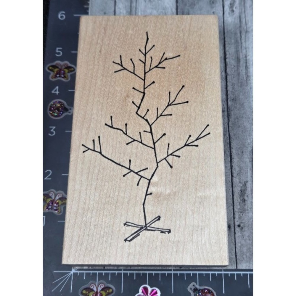 Judith Charlie Brown Christmas Tree Sparse Cross Base S13 Rubber Stamp Wood #F5